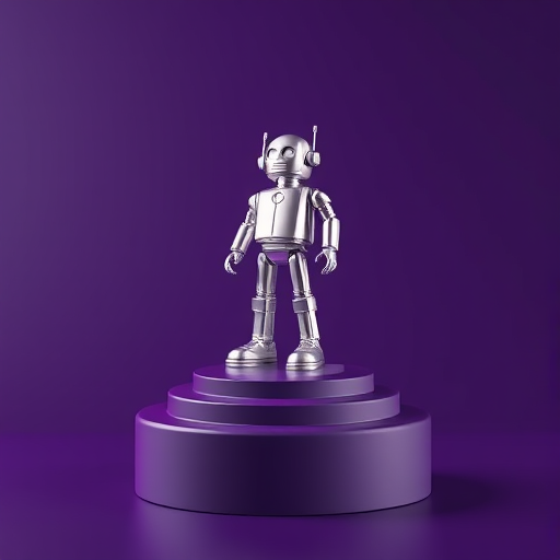 Sample image generated locally with Hadalyx: a silver robot on a purple studio pedestal.